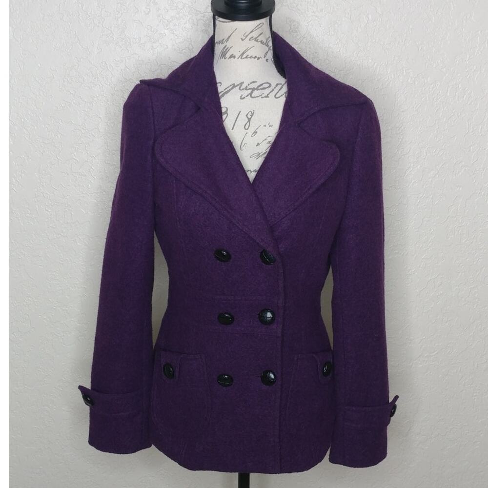 Forever 21 Button Front Wool Blend Pea Coat Purple